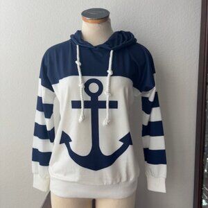 Nautical sweatshirt navy and white small